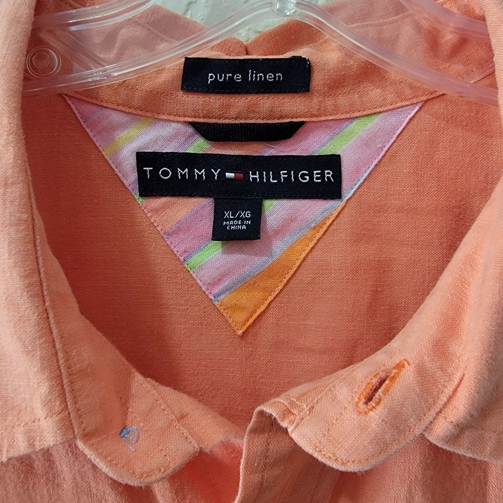Tommy Hilfiger Linen XL orange button up short sleeves shirt - Picture 5 of 5